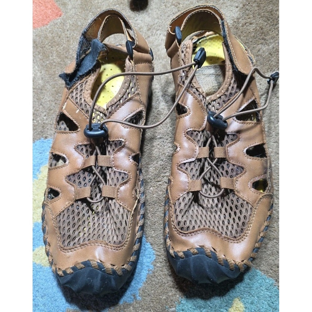 Menico Brown Mens 8 Rubber Toe Cap Leather Handmade Breathable Water‎ Sandals